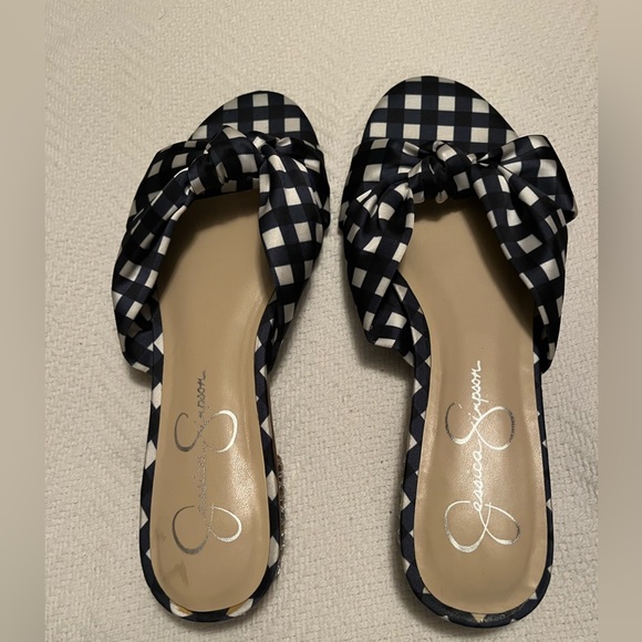 NWOT, Jessica Simpson Blue/White Slip-on Sandals, Size 7.5 Med/38 - Picture 3 of 13